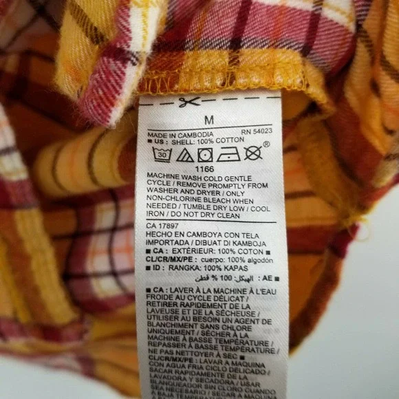 Old navy women medium plaid flannel button up shirt mustard yellow burgundy red - Picture 3 of 12